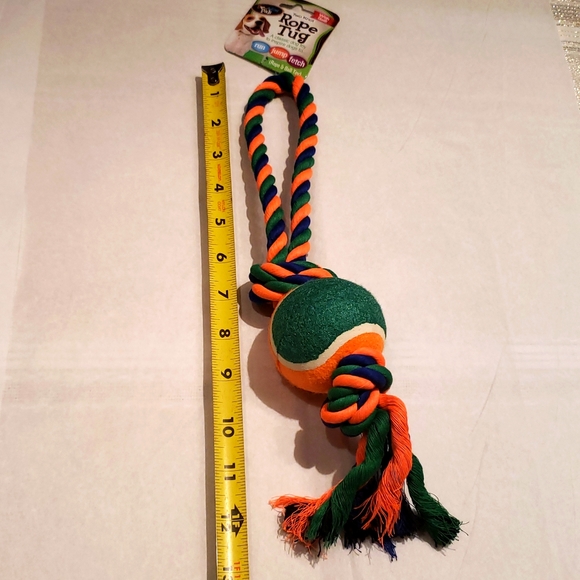 HP🎉Bow Wow Pals NEW DOG TOY Classic Rope Tug w/Ball Two Knot RUN ~ JUMP ~ FETCH - Picture 4 of 9